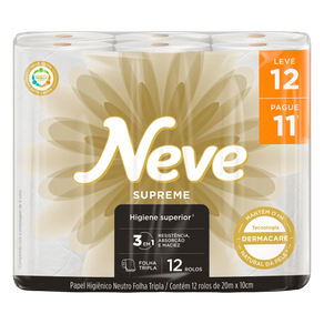 34699 PAPEL HIGIENICO NEVE FOLHA TRIPLA NEUTRO 20M LEVE 12 PAGUE 11